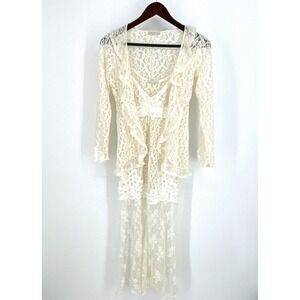 Claire Pettibone Gown w Jacket Ivory Wedding Sheer Lace Straps Size Small Boho‎
